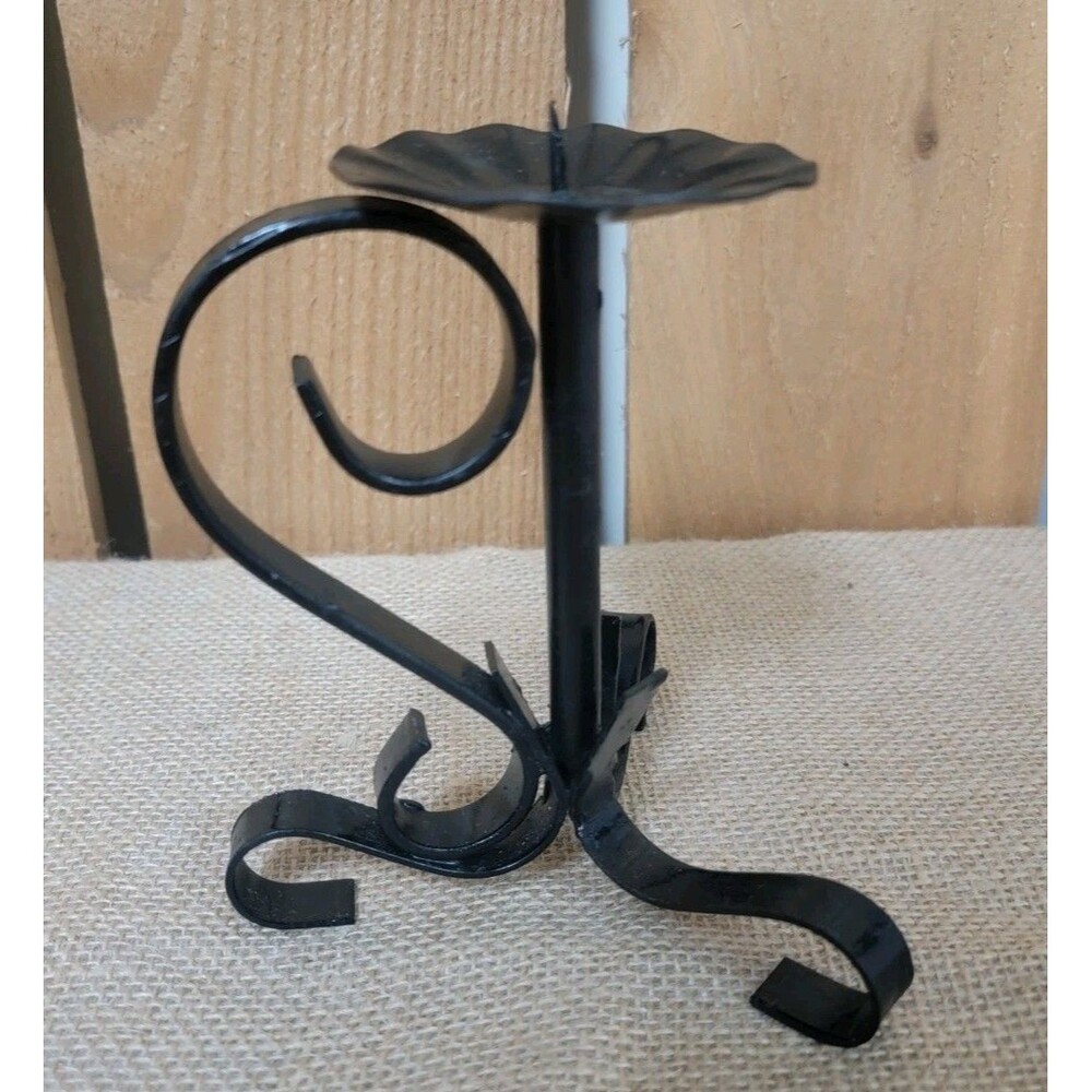 Black Wrought Iron Footed Scrollwork Pillar Candlestick Holder 5.5β Tall